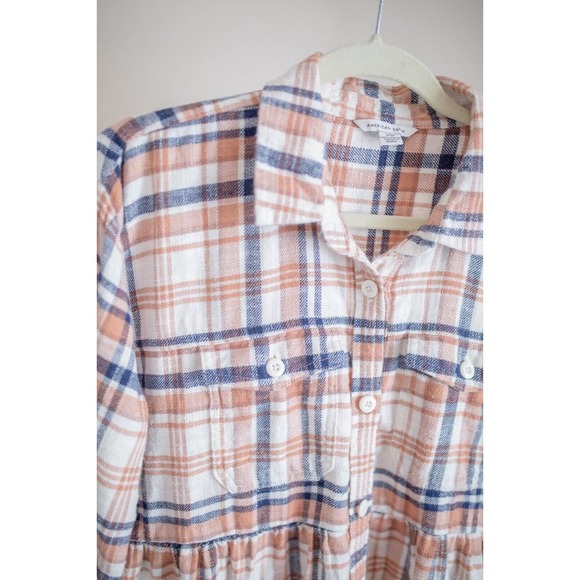 American Eagle NWOT Women’s Plaid Flannel Babydoll Shirt Dress Button-Down SZ S - Picture 2 of 9
